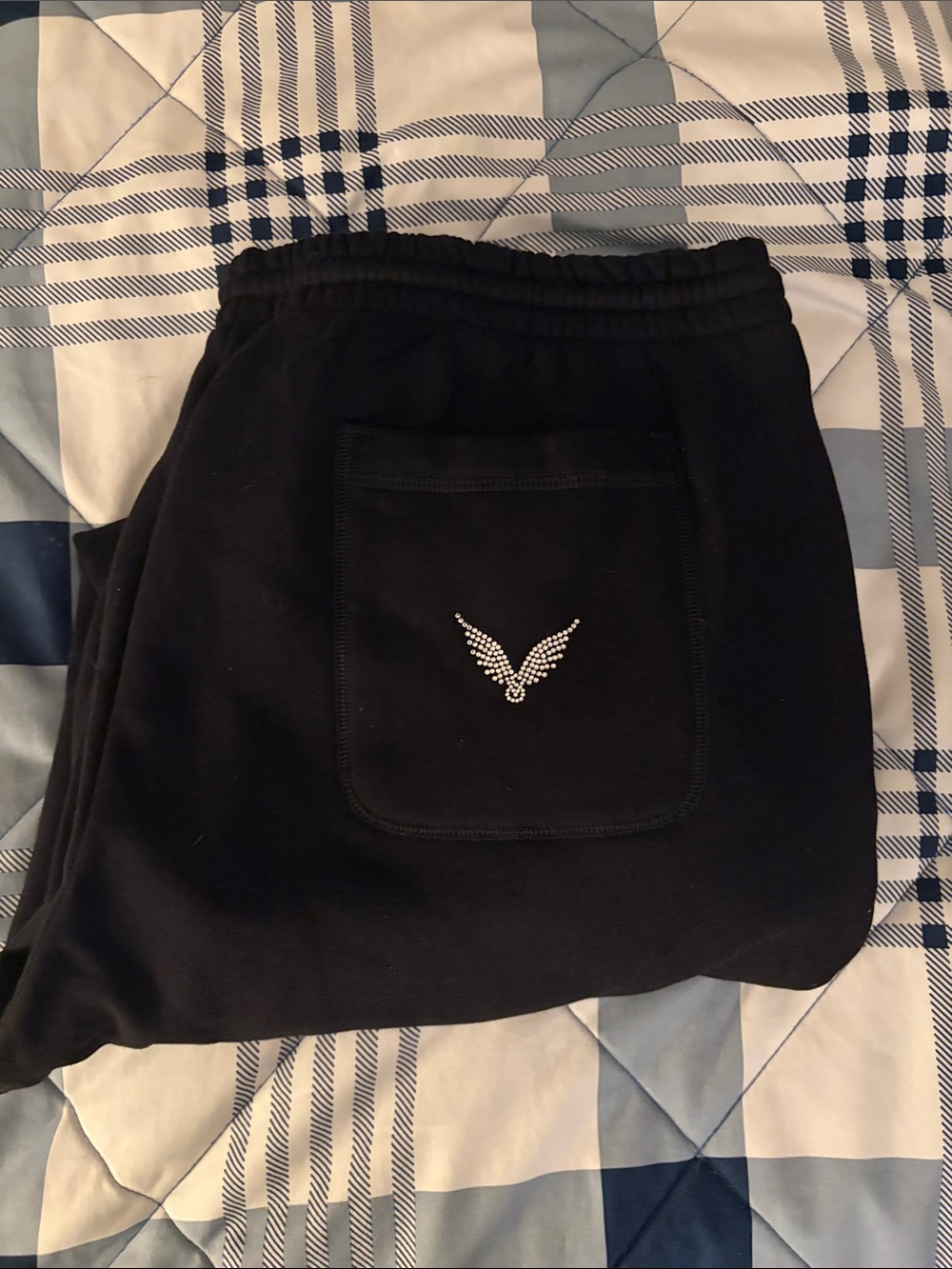 NWT Victoria's Secret Black Woman’s Sweatpants with Rhinestone Wing!